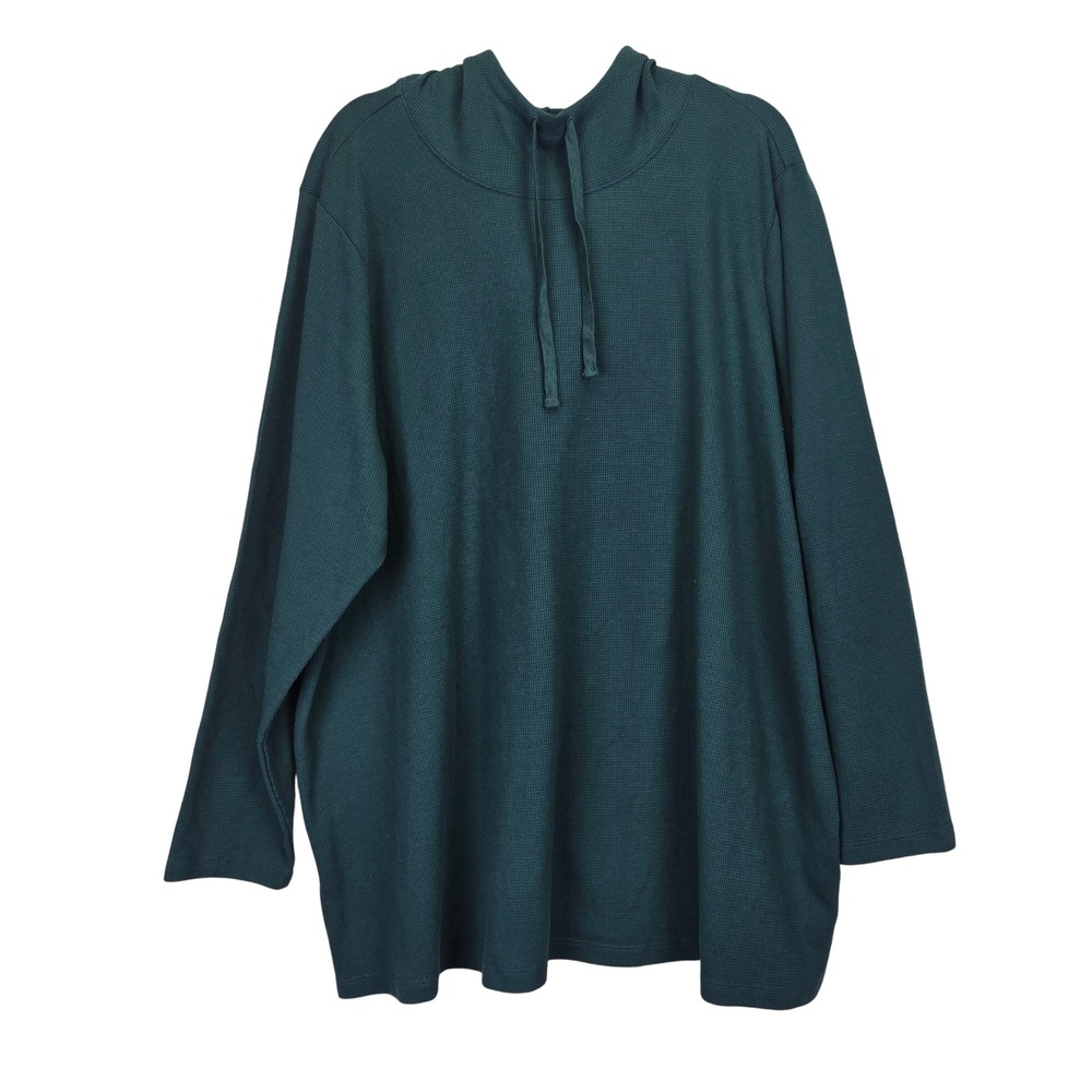 D&Co‎ Green Waffle Knit Hoodie Size 3XP Petite Pullover Casual Activewer Thermal